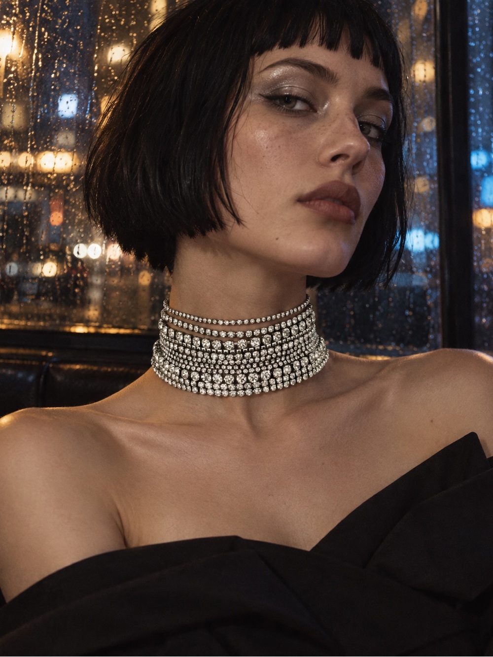 Sparkling Silver Multi-Row Crystal Choker Necklace